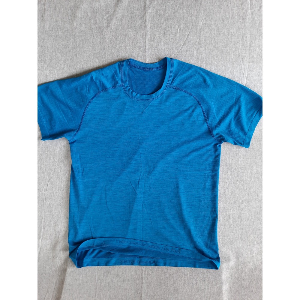 Lululemon Men Large Performance T-Shirt Short Sleeve Heather Teal Blue RoundNeck